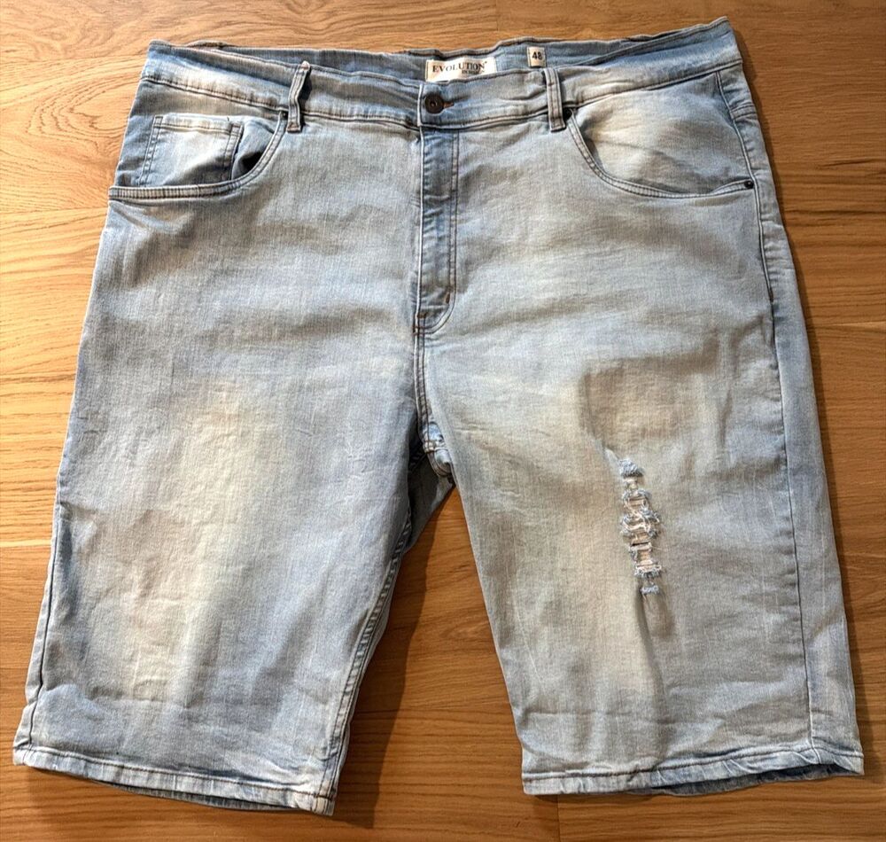 Y2K Evolution In Design Men Jorts Denim Shorts 48 Light Wash Distress Streetwear